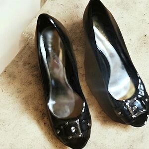 Alfani Womens Pacific Size 8M Black Slip On Peep Toe Heels